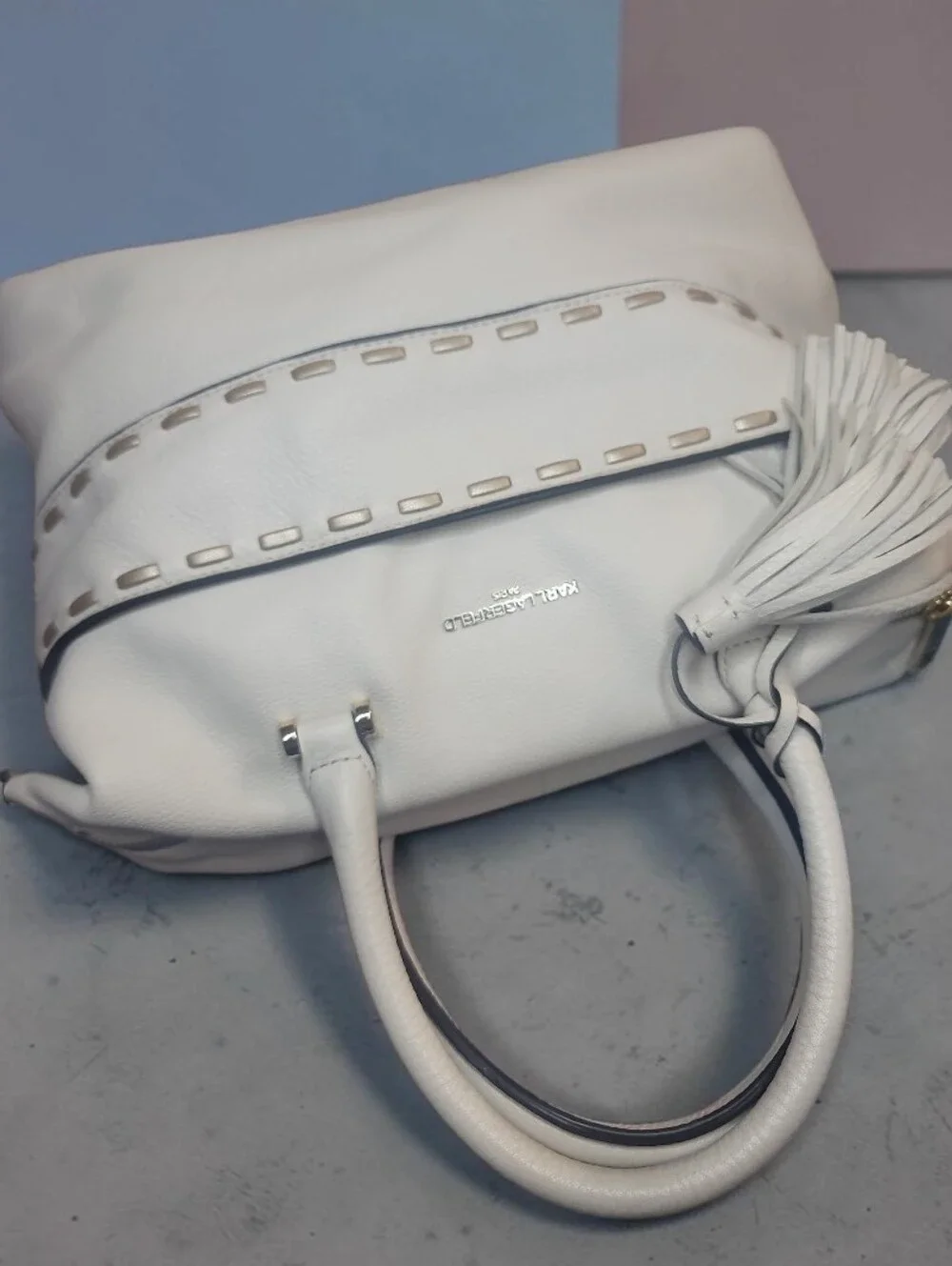Karl Lagerfeld Paris Willow Leather Satchel Bag with Tassel EUC
